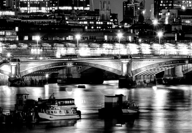Canvas Triptych London by night - black and white panorama with the Thames 123650 additionalImage 4