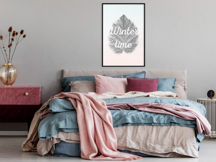 Poster Winter Time - black leaf with English text on pastel background 124950 additionalImage 5