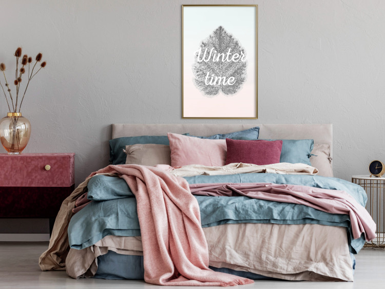 Poster Winter Time - black leaf with English text on pastel background 124950 additionalImage 7