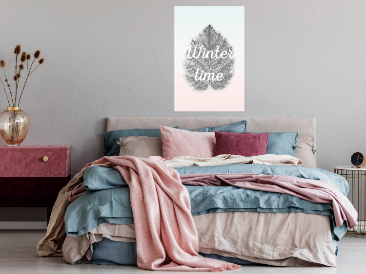 Poster Winter Time - black leaf with English text on pastel background 124950 additionalImage 17