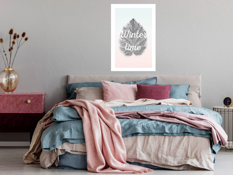 Poster Winter Time - black leaf with English text on pastel background 124950 additionalImage 2