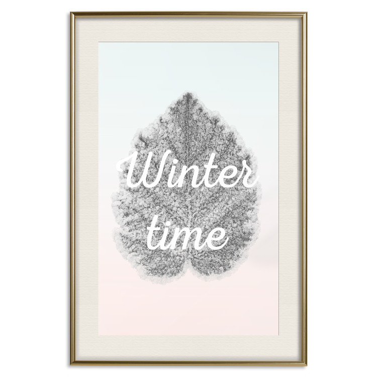 Poster Winter Time - black leaf with English text on pastel background 124950 additionalImage 19