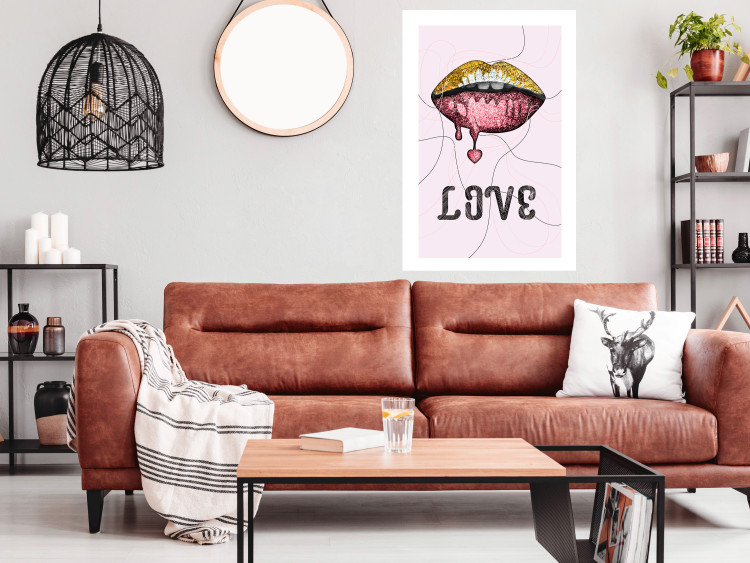 Wall Poster Fluid Lips - glittery lips and English text on a pastel background 125450 additionalImage 2