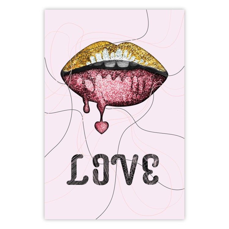 Wall Poster Fluid Lips - glittery lips and English text on a pastel background 125450
