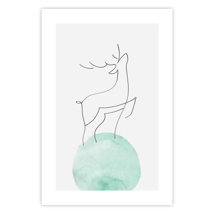 Wall Poster Courage - abstract line art of a deer standing on a turquoise moon 131850 additionalImage 25
