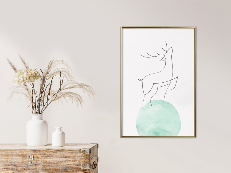 Wall Poster Courage - abstract line art of a deer standing on a turquoise moon 131850 additionalImage 7