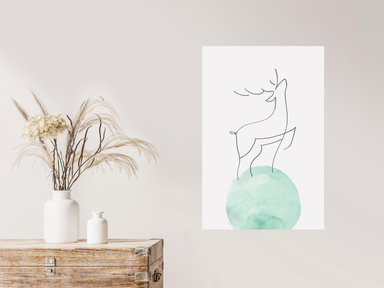 Wall Poster Courage - abstract line art of a deer standing on a turquoise moon 131850 additionalImage 4