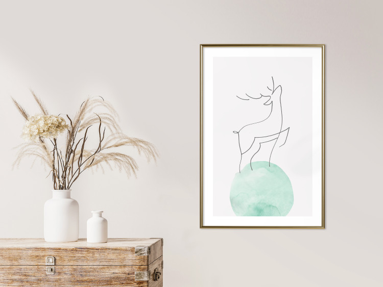 Wall Poster Courage - abstract line art of a deer standing on a turquoise moon 131850 additionalImage 15