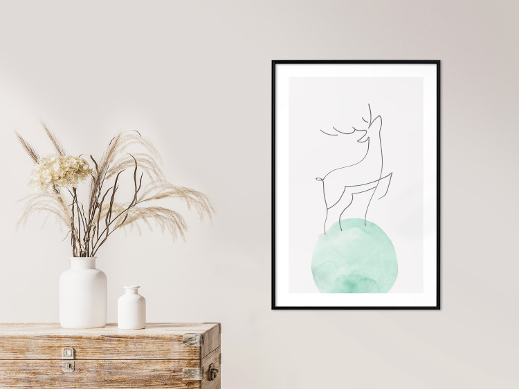 Wall Poster Courage - abstract line art of a deer standing on a turquoise moon 131850 additionalImage 23