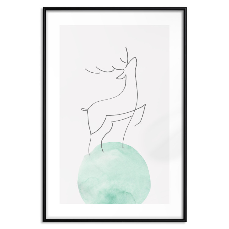 Wall Poster Courage - abstract line art of a deer standing on a turquoise moon 131850 additionalImage 17
