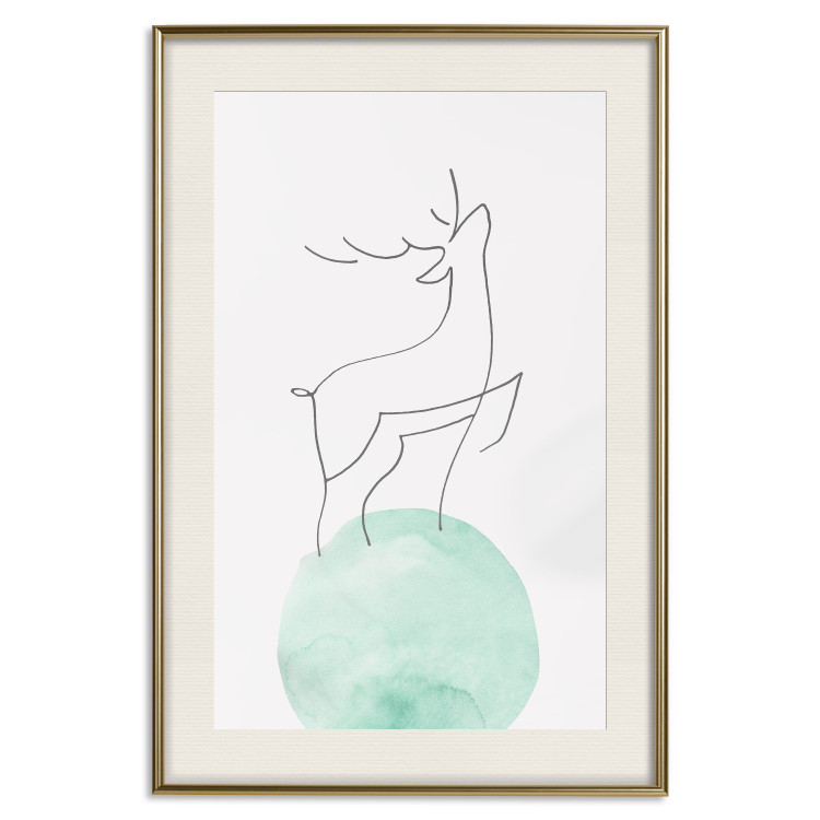Wall Poster Courage - abstract line art of a deer standing on a turquoise moon 131850 additionalImage 20