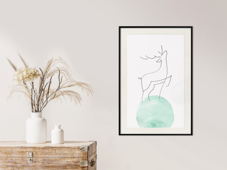 Wall Poster Courage - abstract line art of a deer standing on a turquoise moon 131850 additionalImage 24