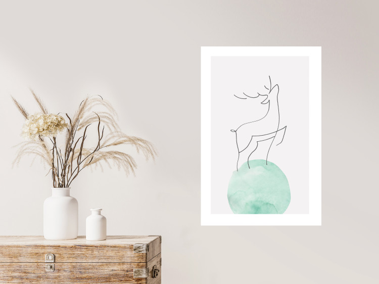 Wall Poster Courage - abstract line art of a deer standing on a turquoise moon 131850 additionalImage 5