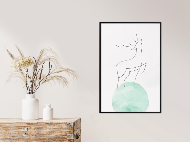 Wall Poster Courage - abstract line art of a deer standing on a turquoise moon 131850 additionalImage 6
