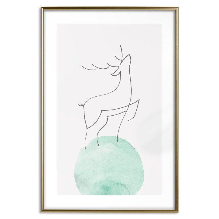 Wall Poster Courage - abstract line art of a deer standing on a turquoise moon 131850 additionalImage 16