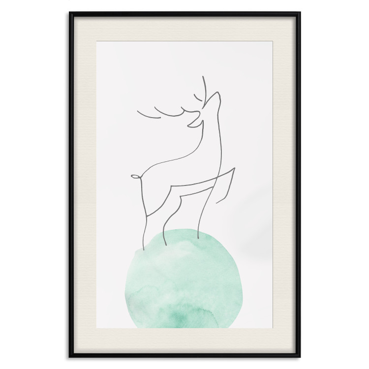 Wall Poster Courage - abstract line art of a deer standing on a turquoise moon 131850 additionalImage 19