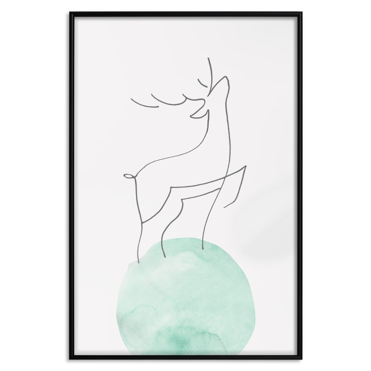 Wall Poster Courage - abstract line art of a deer standing on a turquoise moon 131850 additionalImage 18
