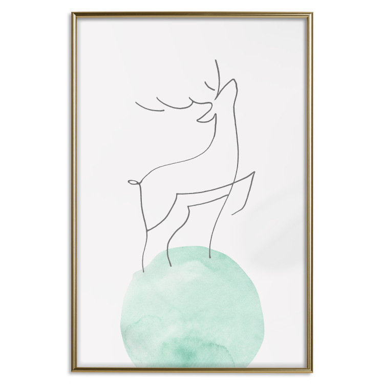Wall Poster Courage - abstract line art of a deer standing on a turquoise moon 131850 additionalImage 21