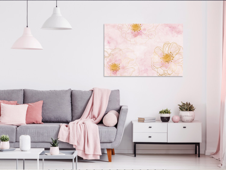 Canvas Art Print Flowering - Abstraction with flowers on a pink background 135450 additionalImage 3