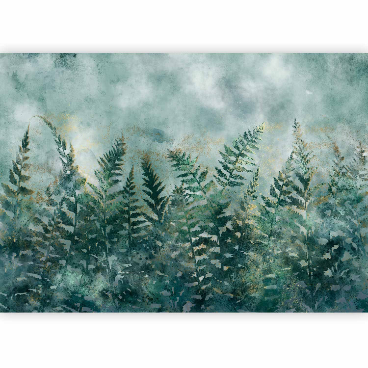 Wall Mural Minimalist nature - ferns with golden patterns on a cool background 138450 additionalImage 1