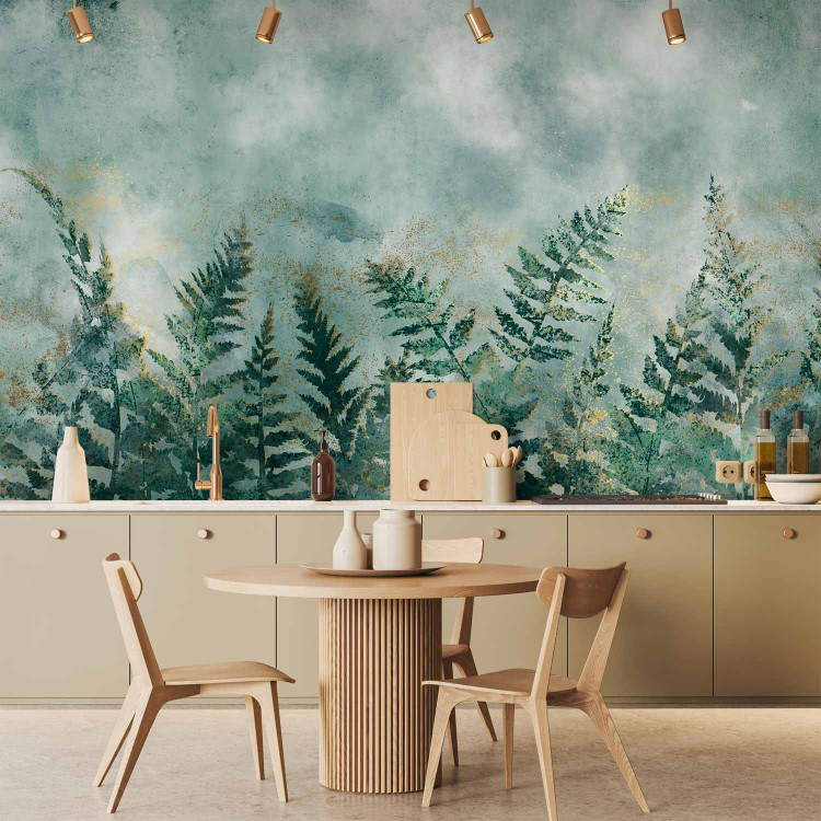 Wall Mural Minimalist nature - ferns with golden patterns on a cool background 138450 additionalImage 6