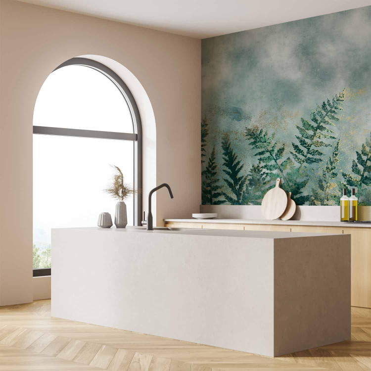Wall Mural Minimalist nature - ferns with golden patterns on a cool background 138450 additionalImage 7