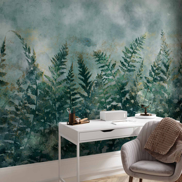 Wall Mural Minimalist nature - ferns with golden patterns on a cool background 138450 additionalImage 4