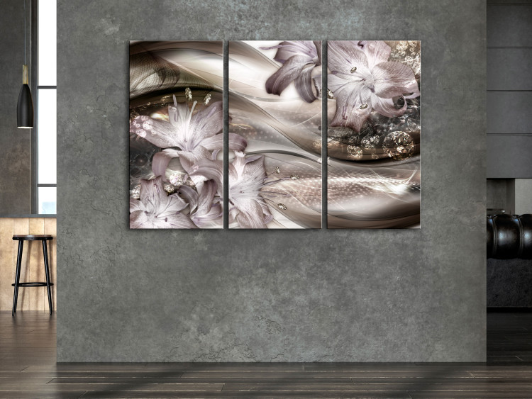 Canvas Print Lilac Composition (3-piece) - abstract with botanical motif 142250 additionalImage 3