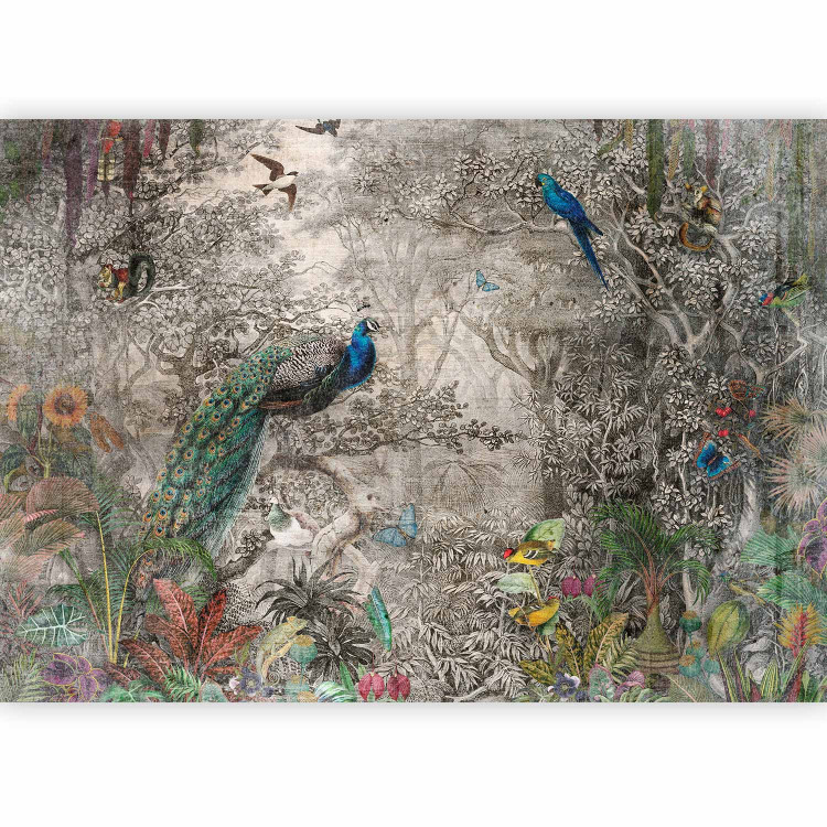 Wall Mural Exotic landscape - engraving with tropical animals and lush nature 142550 additionalImage 5