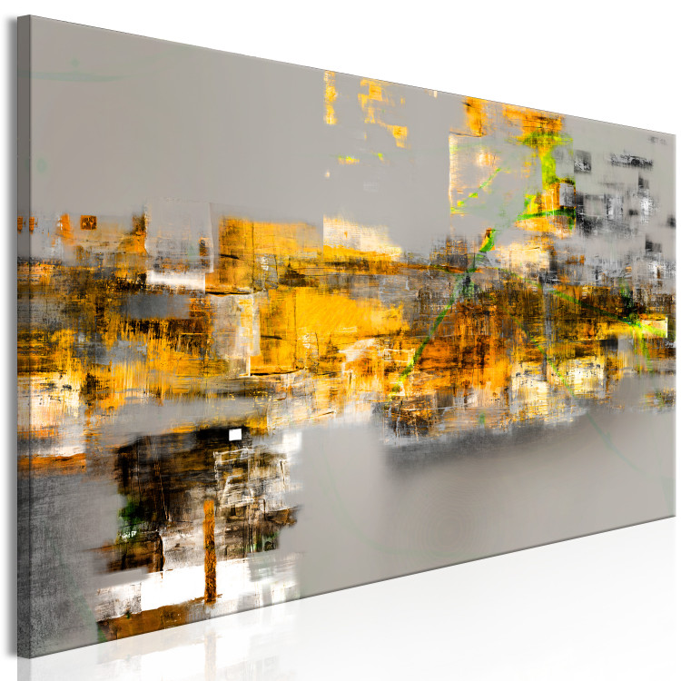 Canvas Art Print Yellow Glow (1-piece) Narrow - warm abstraction on a gray background 143550 additionalImage 2
