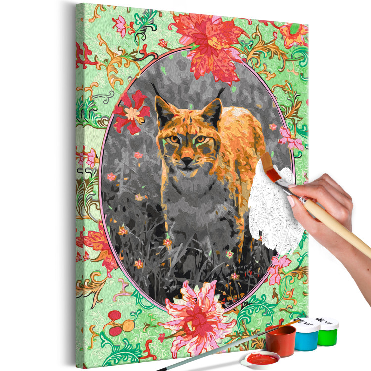 Paint by number Stately Lynx - Portrait of a Wild Cat in the Light of the Evening Sun and Flowers 146550 additionalImage 3