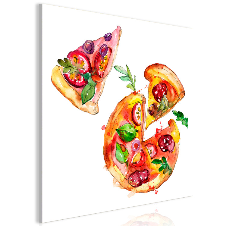 Canvas Art Print Pizza in Pieces - Hand-Painted Motif of Italian Cuisine 149850 additionalImage 2