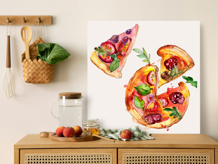 Canvas Art Print Pizza in Pieces - Hand-Painted Motif of Italian Cuisine 149850 additionalImage 3