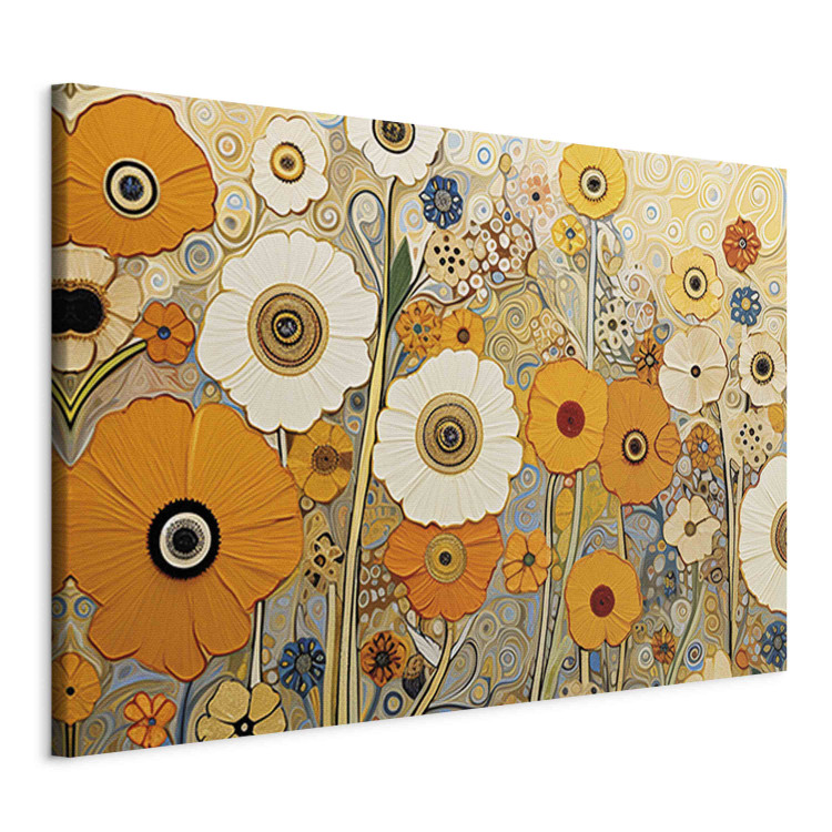 Canvas Art Print Orange Meadow - A Composition of Flowers in the Style of Klimt’s Paintings 151050 additionalImage 2