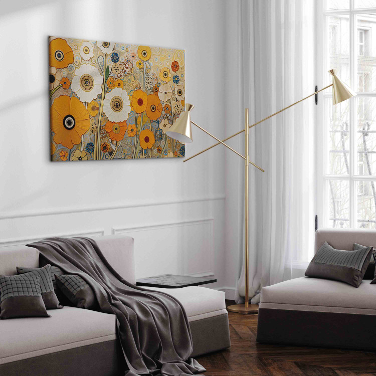 Canvas Art Print Orange Meadow - A Composition of Flowers in the Style of Klimt’s Paintings 151050 additionalImage 4