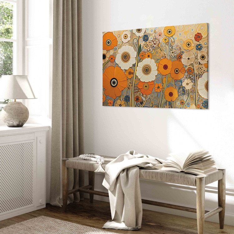Canvas Art Print Orange Meadow - A Composition of Flowers in the Style of Klimt’s Paintings 151050 additionalImage 11