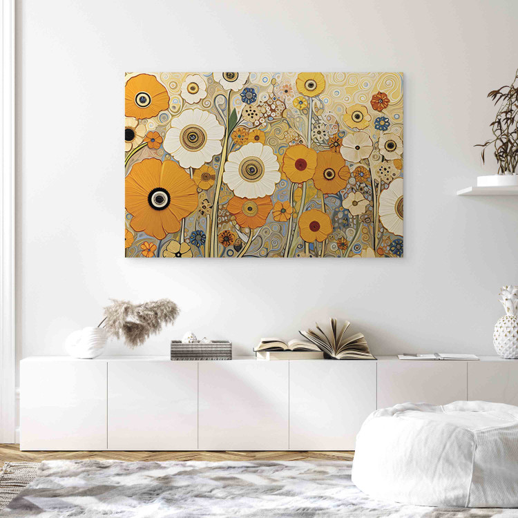 Canvas Art Print Orange Meadow - A Composition of Flowers in the Style of Klimt’s Paintings 151050 additionalImage 3