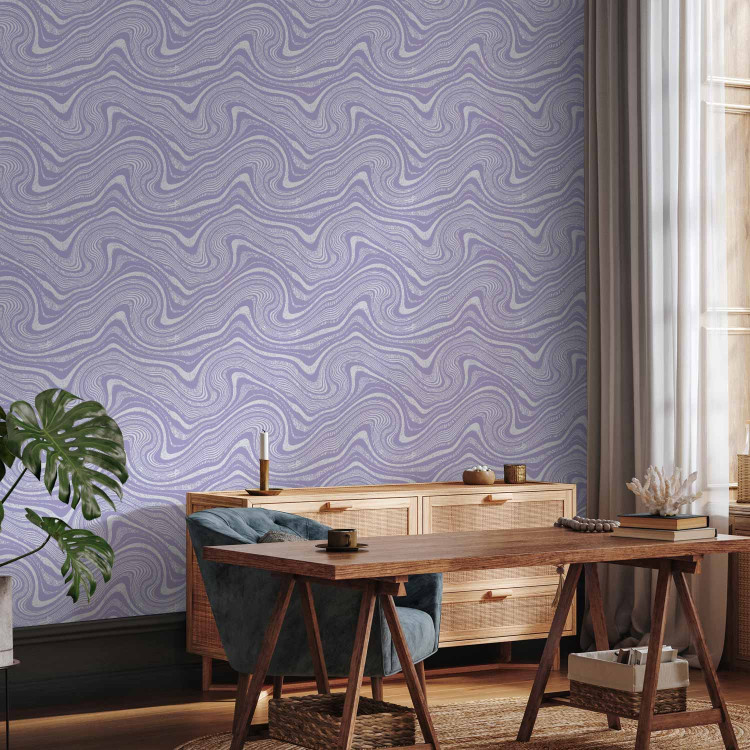 Wallpaper Lavender Linocuts - Abstract Waves in Lavender Shades 160150 additionalImage 5