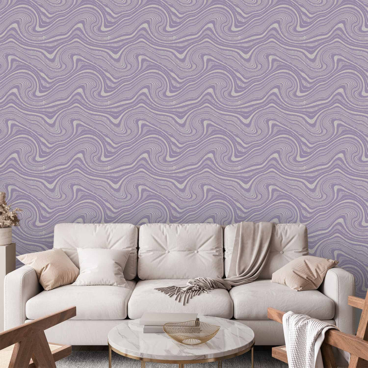 Wallpaper Lavender Linocuts - Abstract Waves in Lavender Shades 160150