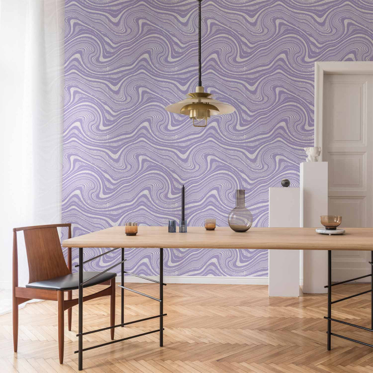 Wallpaper Lavender Linocuts - Abstract Waves in Lavender Shades 160150 additionalImage 8