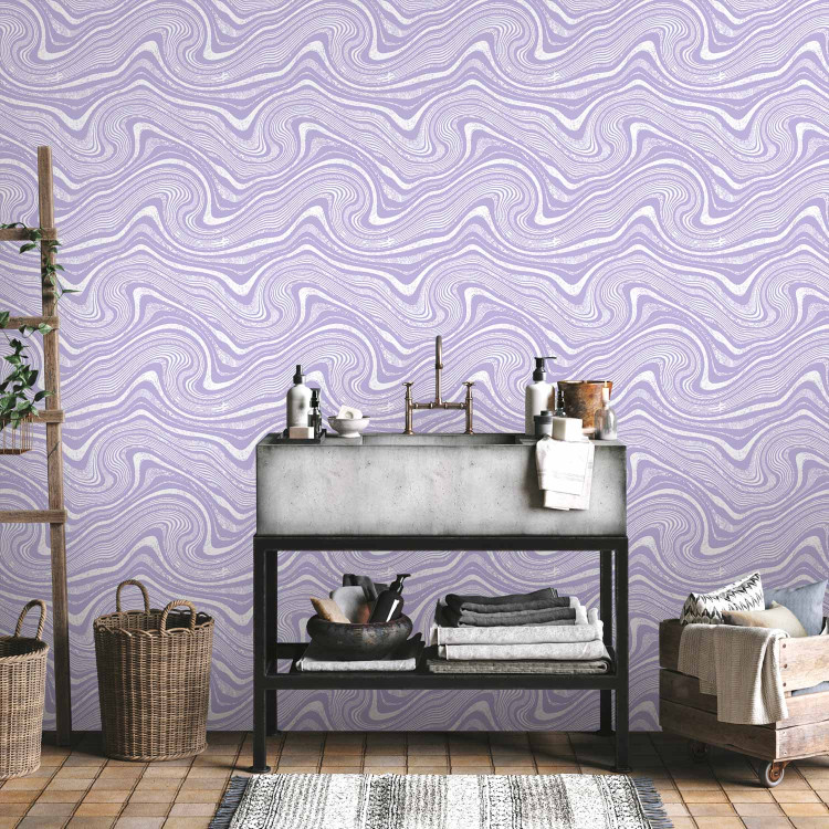 Wallpaper Lavender Linocuts - Abstract Waves in Lavender Shades 160150 additionalImage 10