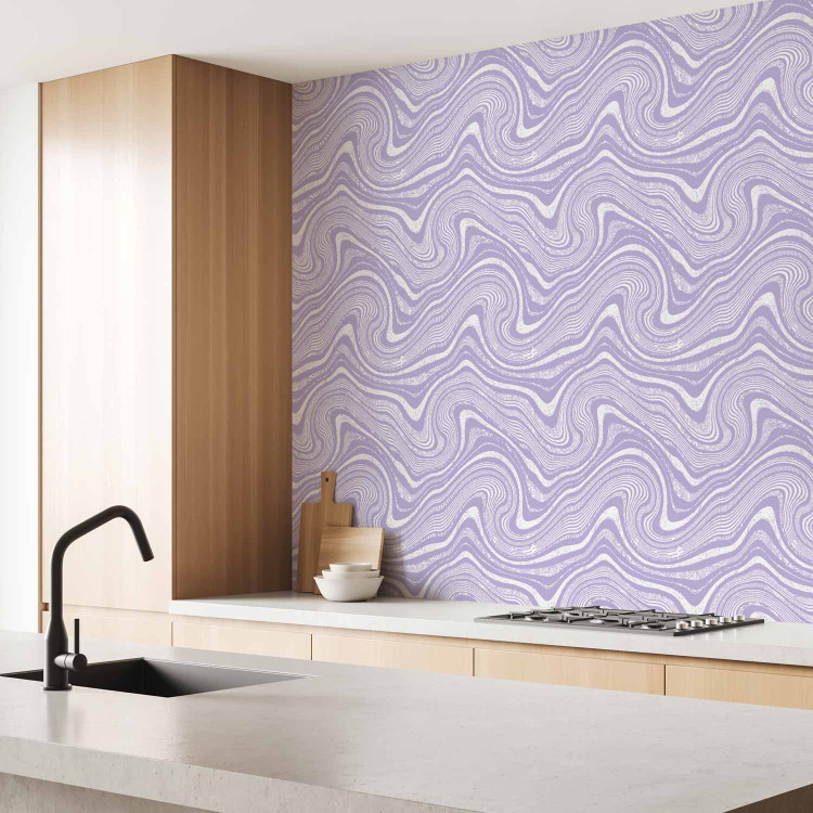 Wallpaper Lavender Linocuts - Abstract Waves in Lavender Shades 160150 additionalImage 9