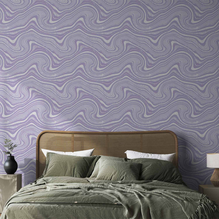 Wallpaper Lavender Linocuts - Abstract Waves in Lavender Shades 160150 additionalImage 4