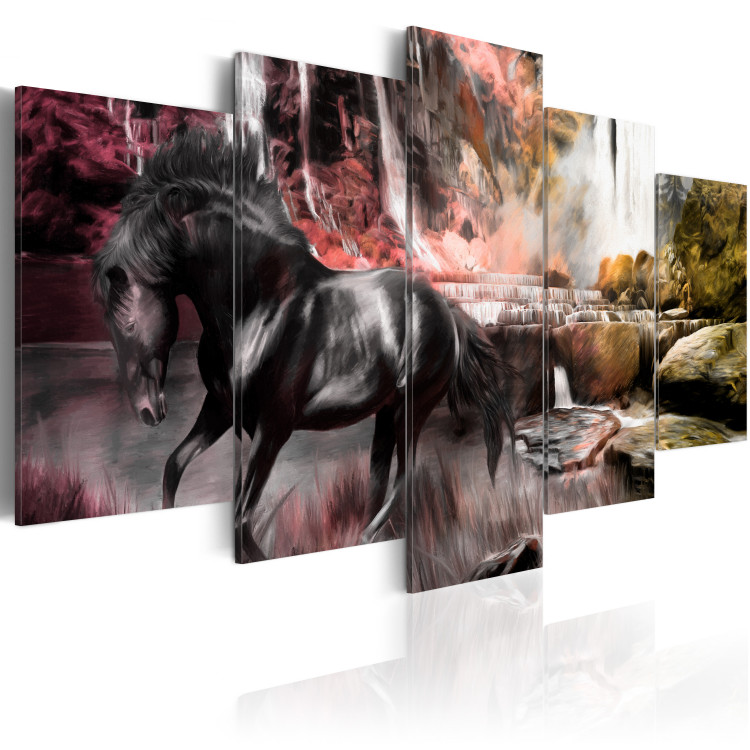 Canvas Black horse on crimson sky background 55650 additionalImage 2
