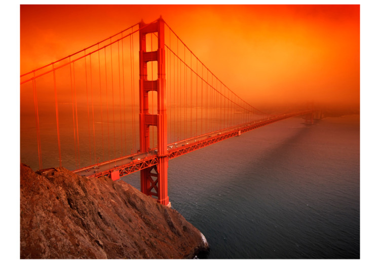 Wall Mural Golden Gate - Hanging bridge in San Francisco bathed in a red light 59750 additionalImage 1