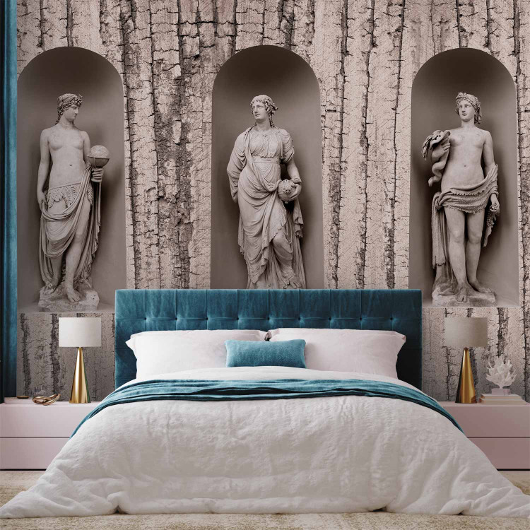 Wall Mural Ancient Greece - three statue figures on a background of white cracked wood 61950 additionalImage 2