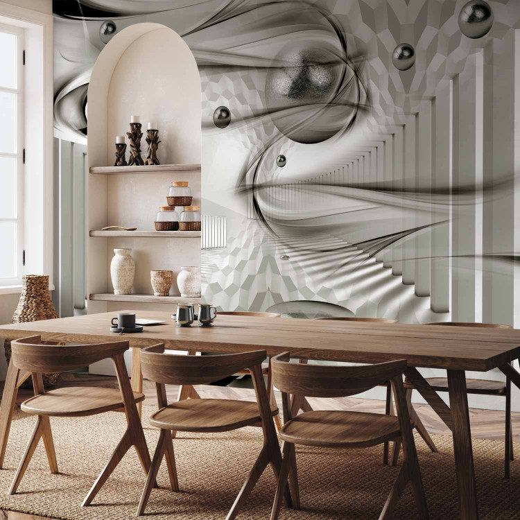 Wall Mural Modern geometry - spatial abstraction with silver spheres 88950 additionalImage 7