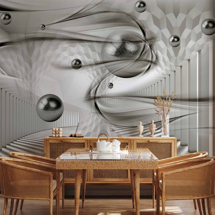 Wall Mural Modern geometry - spatial abstraction with silver spheres 88950 additionalImage 4