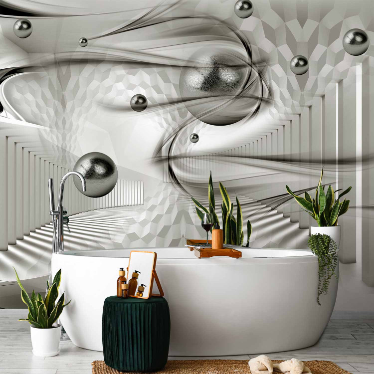 Wall Mural Modern geometry - spatial abstraction with silver spheres 88950 additionalImage 8