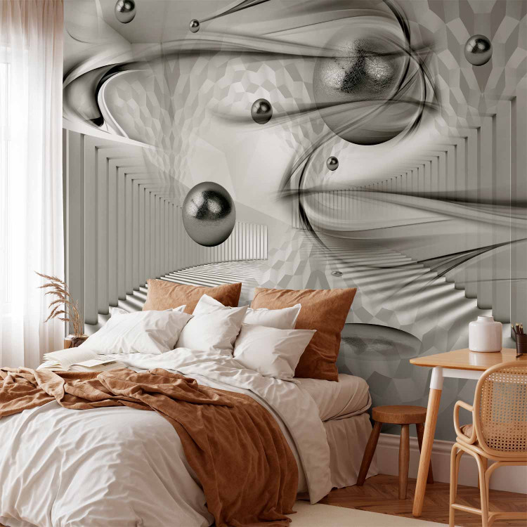 Wall Mural Modern geometry - spatial abstraction with silver spheres 88950 additionalImage 2